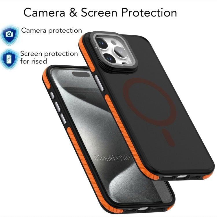 Pour iPhone 16 Magsafe Étui de téléphone à film d'objectif bicolore avec support de pliage d'objectif (rouge) - Wakeshopes