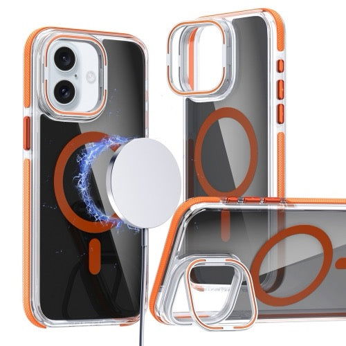 Pour iPhone 16 Magsafe Étui de téléphone avec support d'objectif noir transparent bicolore (Orange) - Wakeshopes
