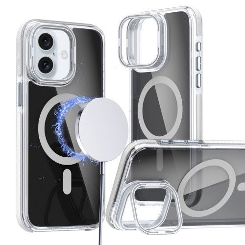 Pour iPhone 16 Magsafe Étui de téléphone avec support d'objectif noir transparent bicolore (blanc) - Wakeshopes