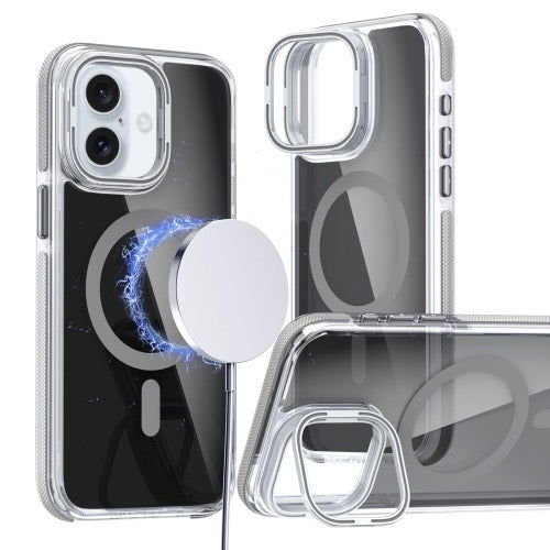 Pour iPhone 16 Magsafe Étui de téléphone avec support d'objectif noir transparent bicolore (gris) - Wakeshopes