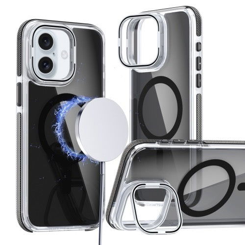 Pour iPhone 16 Magsafe Étui de téléphone avec support d'objectif noir transparent bicolore (noir) - Wakeshopes