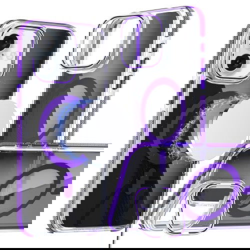 Pour iPhone 16 Magsafe Étui de téléphone avec support d'objectif noir transparent bicolore (violet) - Wakeshopes