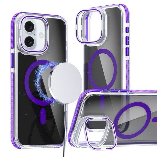 Pour iPhone 16 Magsafe Étui de téléphone avec support d'objectif noir transparent bicolore (violet) - Wakeshopes