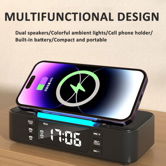 Réveil numérique, chargeur sans fil, haut-parleur
Bluetooth, veilleuse RGB, support de téléphone portable (blanc) - Wakeshopes